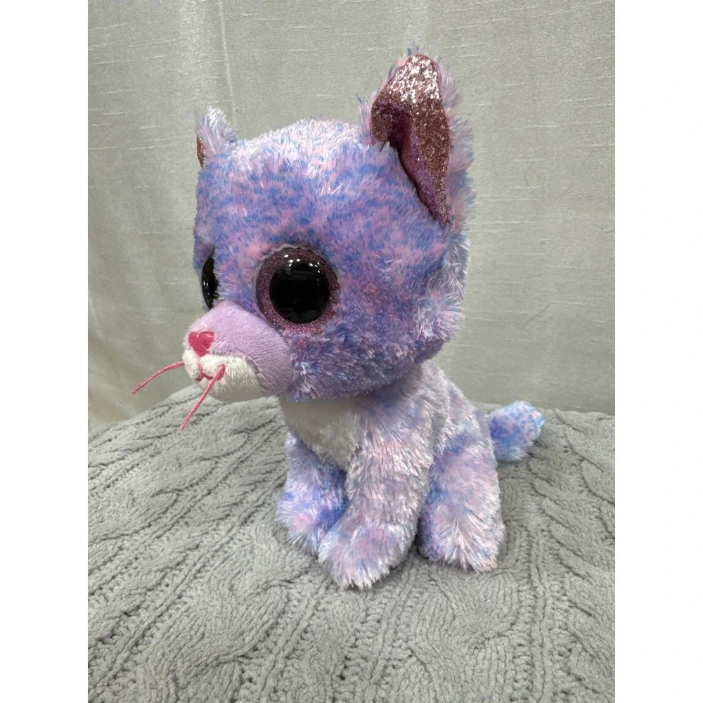 Ty Beanie Boos Cassidy Purple Blue Cat Medium 9‎ inch Plush Glitter Eyes 2020